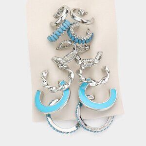NEW Bohemian 6 Pairs Turquoise Metal Hoop Mixed Earrings‎